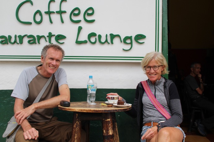 Coffee place in San Augustin - riders Peter from NZ and Anna Greta from Denmark